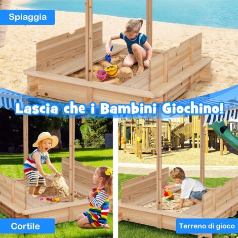 Sabbiera Per Bambini 3-7 Anni Con Tettuccio E Set Da Cucina 180x103x144,5 Cm In Legno Di Abete – Acquista Su Giordano Shop - Foto 8
