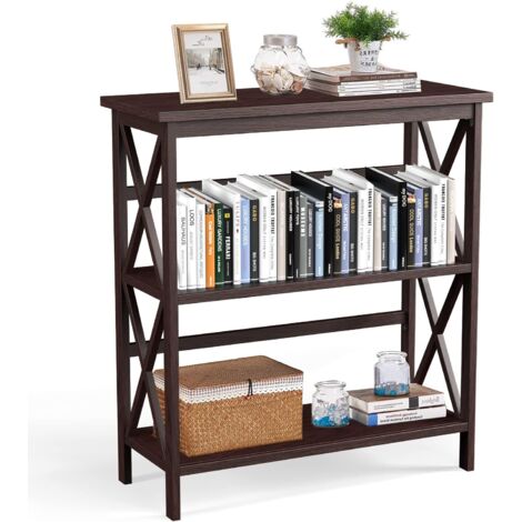 GYMAX Scaffale A Forma Di S 5 Livelli, Marrone 70x23,5x158 Cm, Con Dispositivo Anti-ribaltamento, Libreria Divisorio