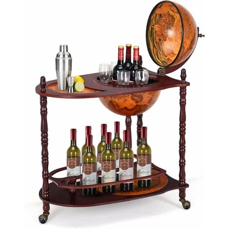COSTWAY Mappamondo Bar con Ruote Mobili Porta Liquori Minibar  Portabottiglie, 88 x 70 x 45 cm