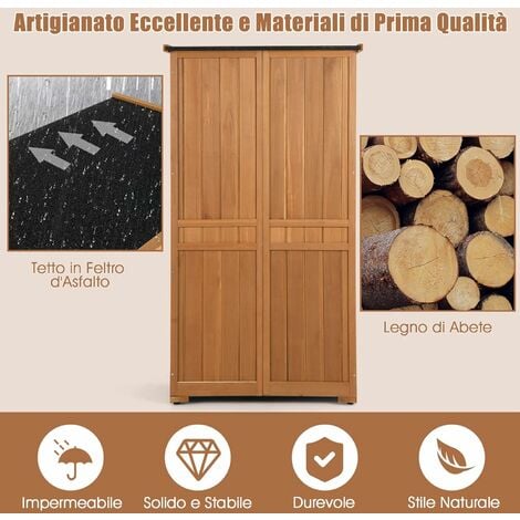 COSTWAY Capanni da Esterno 160 cm, Armadio da Giardino in Legno