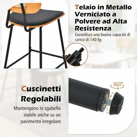 COSTWAY Set di 2 Sgabelli da Bar in Rattan, Sgabelli da Bar con Gambe in  Metallo e Schienale in Rattan, Set di 2 Sedie da Bar con Cuscinetti  Regolabili, per Cucina, Soggiorno, Bar