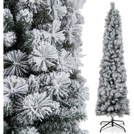 COSTWAY Albero Di Natale Slim 135/180/225 Cm, Albero Di Natale Innevato Con 150/250/350 Luci LED Bianco Caldo Effeto Neve Base Metallica 230v 184cm 26778764