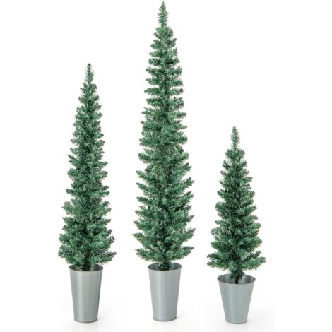 COSTWAY Set di 3 Alberi di Natale Artificiali da 90 CM + 120 CM + 150 CM, Alberi di Natale Slim con 120 + 140 + 160 Punte di Ramo e Basi in Metallo Riempite di Cemento, Decorazione Natalizia Interna (1/5)