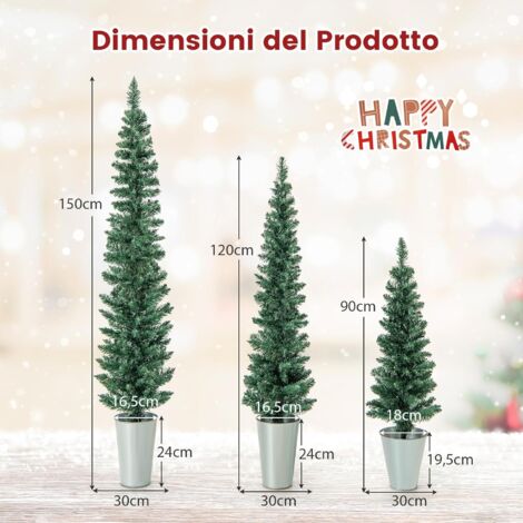 Set 3 Alberi Di Natale Slim Con Luci Incorporate: 90, 120 E 150 Cm Per Decorare