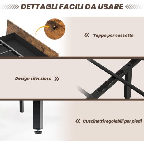 COSTWAY Letto Matrimoniale 160x200 cm, con 4 Cassetti e Testiera, Struttura Letto con Luci LED Regolabile e Presa Multipla, Carico Massimo 300kg, Silenzioso
