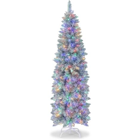 Albero Di Natale Slim 150 Cm Con Luci LED Colorate - 343 Punte, Base In Metallo, Facile Da Montare! - Foto 11