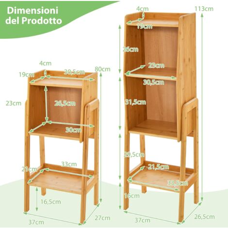 Excelsa Eco Living Scaffale 3 Ripiani In Bambù, 35x33x55 Cm, Portaoggetti Per Cucina E Bagno
