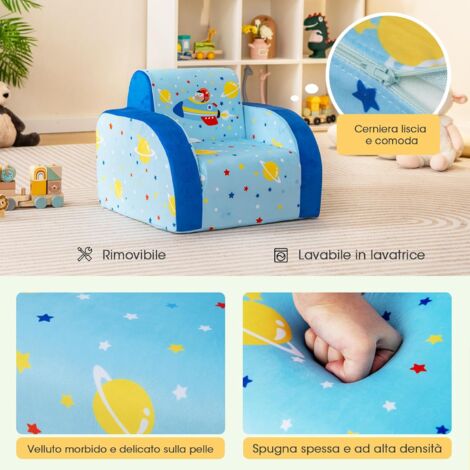 Divano Convertibile 2-in-1 Per Bambini COSTWAY, In Velluto Morbido, Si Trasforma In Lettino, Con Tasche