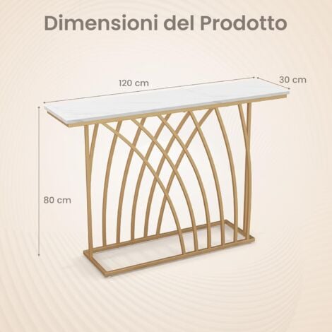 COSTWAY Tavolo Consolle Dorato da 120 CM, Tavolo da Ingresso Moderno con Piano Effetto Marmo Bianco, Base Geometrica, Tavolo Lungo e Stretto da Divano per Soggiorno e Ingresso
