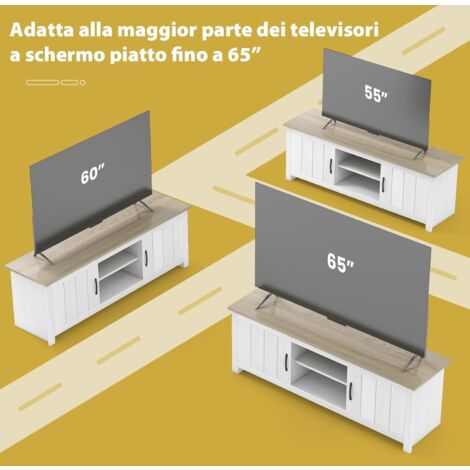 LUARANE Farmhouse - Mobile TV in legno per TV fino a 65 pollici, console per televisione con 2 armadi e 4 ripiani aperti, centro intrattenimento con ripiano staccabile, adatto per camino da