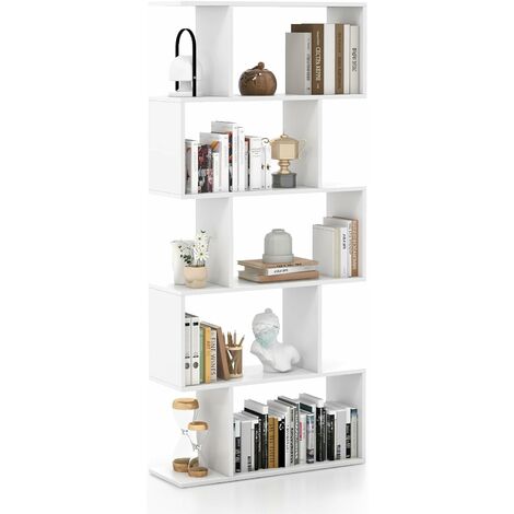 Libreria a forma di scala a 5 livelli con ante, Scaffale decorativo in  legno per il soggiorno e l'ufficio - Costway
