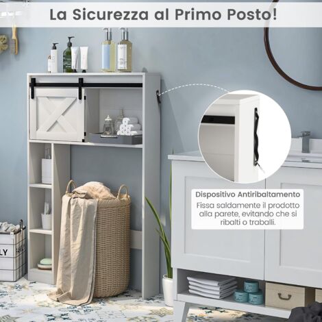 Costway Mobiletto portaoggetti da bagno con ante e ripiani regolabili