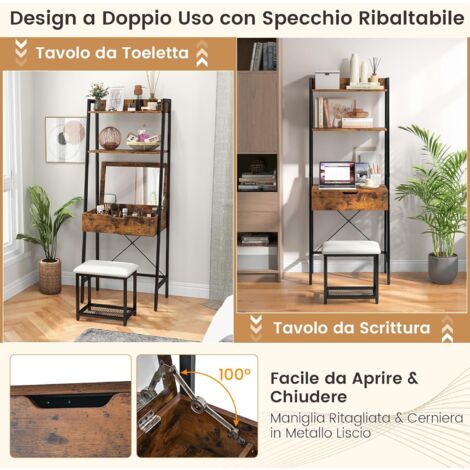 Tavolo Da Trucco/Toletta HOMCOM Con Specchio Ribaltabile - 16 Scomparti Nascosti, Design Legno E Acciaio, 60x40x90 Cm