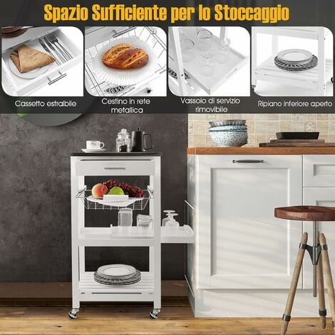 Carrello da cucina per microonde con 4 livelli, Carrello da cucina  multiuso, Grigio - Costway