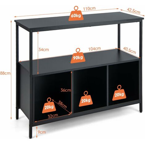 COSTWAY Credenza Buffet, Credenza a 3 Livelli in Legno con Mensola Aperta,  3 Scomparti, Mobile da