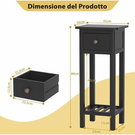 COSTWAY Tavolino Laterale con Ripiano e Cassetto, Tavolino Comodino Stretto  con Cassetto, Tavolino Multifunzionale per Soggiorno