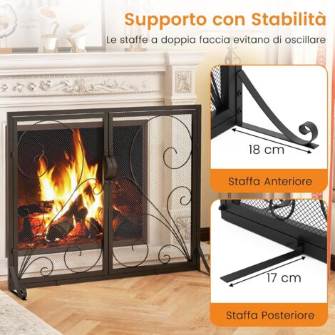 GIANTEX Schermo Camino 3 Pannelli Pieghevole - Parascintille, Sicuro Per Bambini E Animali | Nero, Metallico