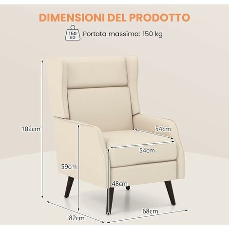 COSTWAY Poltrona in Tessuto, Sedia Poltroncina con Schienale Alto, Cuscino  Sedile Rimovibile e Molle Insacchettate, Gambe