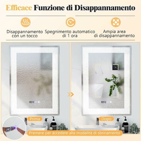 RELAX4LIFE Specchio a LED, Specchio da Bagno con 3 Temperature di Colore e  Luce D'atmosfera Colorata e Funzione Antiappannamento, Specchio da Parete  Rettangolare con Comando Smart Touch, 80 x 60 cm