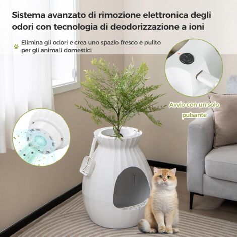 Lettiera Per Gatti Nascosta Con Pianta Finta - Vaso Decorativo Con Controllo Odori E Filtro A Carbone, Bianco, 70 Cm, Per Soggiorno O Camera