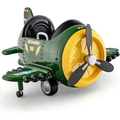 COSTWAY Macchina Elettrica a Forma di Aereo per Bambini, Aeroplano Elettrico Cavalcabile con Telecomando Alare Pieghevole e Elica Rotante, Cruscotto Illuminato, per Bambini 3 Anni+ (Verde)
