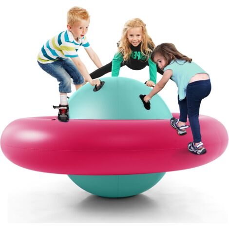 COSTWAY Giostra Gonfiabile a Pianeta per Bambini da 223CM per Inclinare, Arrampicarsi e Saltare con 6 Maniglie Incorporate, Giocattolo Spaziale per Esterno per Bambini dai 5 Anni+ (Rosa+Verde)