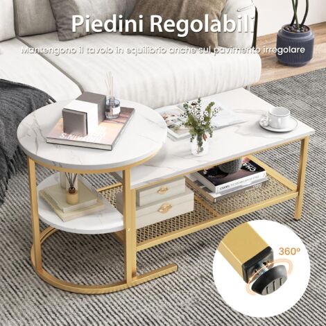 Set Di 2 Tavolini Gigogne Effetto Marmo – Struttura In Metallo – Tavolino Rotondo 80x41x46 Cm + 52x52x51 Cm - 4