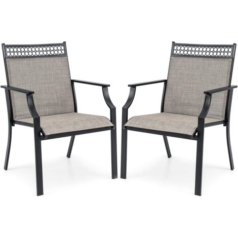 COSTWAY Set di 2 Sedie da Giardino in Textilene, Sedie da Esterno con Schienale Alto, Braccioli, Robusto Telaio in Metallo, Fino a 150 kg, per Patio Terrazza Balcone (Caffè + Nero) (1/5)