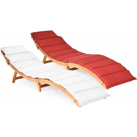 COSTWAY Lettino Prendisole Pieghevole per Giardino, Sedia a Sdraio Pieghevole da Esterno in Legno, Lettino da Esterno con Cuscino per Giardino, Prato, Cortile, 190 x 55 x 52 cm (1/5)