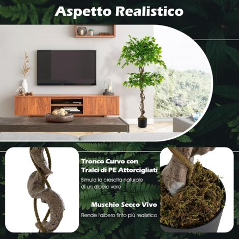 SZHLUX Albero di fico finto violino da 1,8 m, piante artificiali per la decorazione della casa all'interno, albero di ficus artificiale sempreverde realistico perfetto per la decorazione di casa e