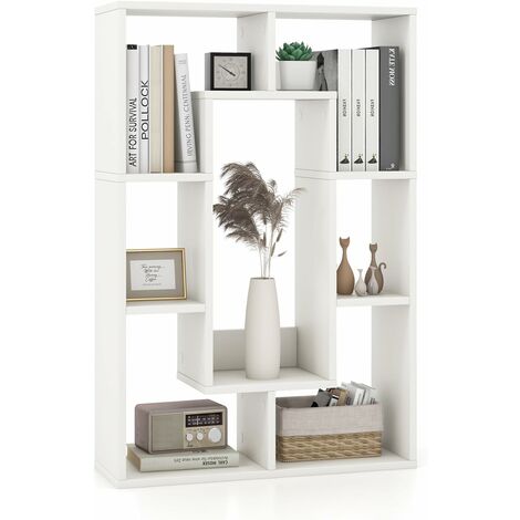 COSTWAY Libreria in Legno, Scaffale Aperto Geometrica a 7 Cubi, Scaffale da Esposizione con Dispositivo Anti-Ribaltamento, per Soggiorno Ufficio Camera da Letto, 60x20x90 cm (Bianco)