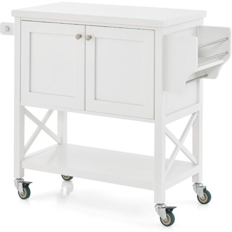 COSTWAY Carrello da Cucina con Armadietto Portaoggetti, Isola da Cucina Carrello Rotante con Porta Asciugamani e Porta Spezie, Piano in Legno, Tavolo Mobile per Cucina Bar (1/5)