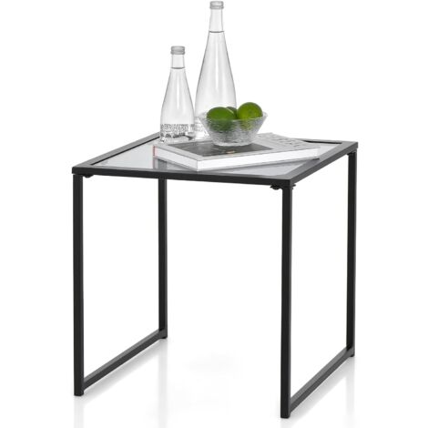 COSTWAY Tavolino da Esterno Quadrato 43cm, Tavolino da Giardino con Piano in Vetro Temperato e Struttura in Metallo, Tavolino da Caffè per Interni ed Esterni, 43 x 43 x 45 cm (1/5)