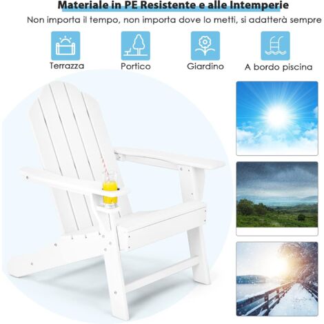 Sedia Da Giardino Adirondack Outsunny In Legno Bianco - Con Porta Bicchieri, Impermeabile E Anti-Muffa, Dimensioni 97x72.5x93 Cm