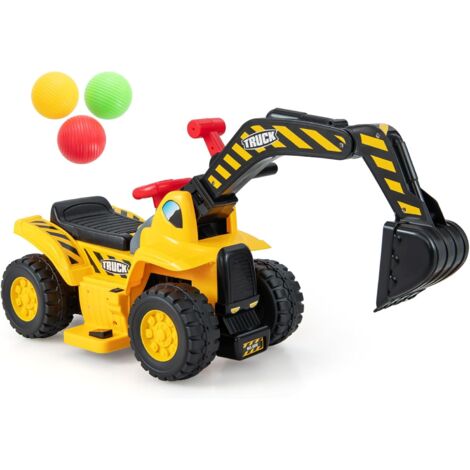 COSTWAY Escavatore Elettrico per Bambini, Ruspa con Vano Clacson ed Effetti Sonori, Canestro da Basket Pieghevole e 3 Palline, Giocattolo per Scavare per Bambini 2 Anni +
