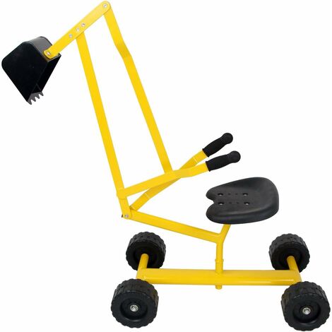 COSTWAY Ruspa Giocattolo Cavalcabile per Bambini, Escavatore di Sabbia Metallico per Bambini con Ruote, Carico 50 kg, 56x35x81 cm, Giallo (Stile 2)