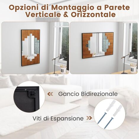 Axeman Specchio Da Parete Rettangolare 22x30 Cm, Cornice Nera In Rilievo, Stile Vintage, Per Bagno, Soggiorno, Ingresso, Con Vetro Temperato 5 Mm
