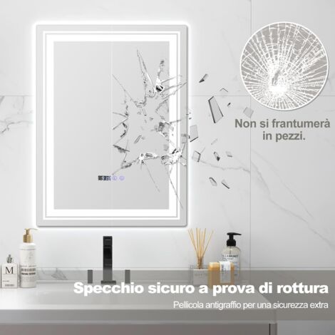 Specchio Rettangolare da Bagno 80x120 con Illuminazione Perimetrale a Led