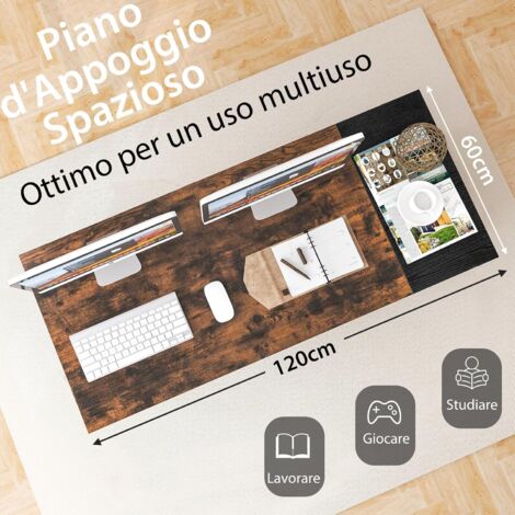 COSTWAY Scrivania Per Computer Con 2 Cassetti, Scrivania Porta PC Con Telaio In Metallo E Legno Posizione Da Lavoro Per Studio E Ufficio Portata 100 Kg 112 X 48 X 76 Cm Marrone 58524334