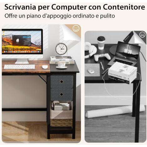 Scrivania per computer 120cm con 2 librerie e ripiano monitor, Scrivania per PC direzionale salvaspazio Bianco