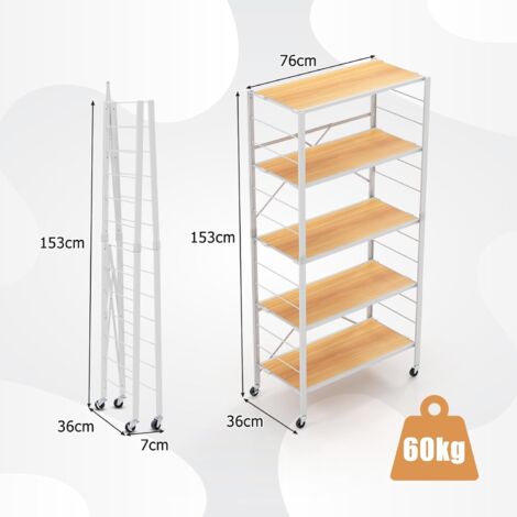 Scaffale Libreria HWC-J85 Pieghevole Con Ruote Acciaio Verniciato 3 Ripiani Nero 59551900