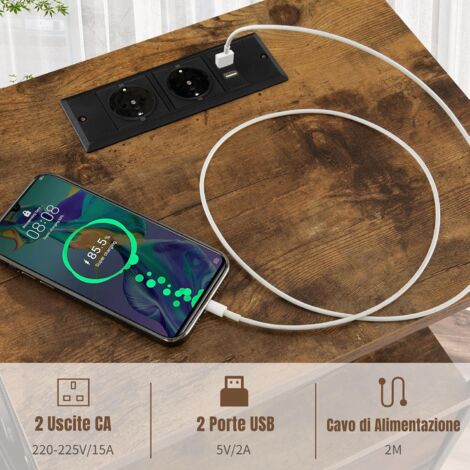 SOOWERY Set Di 2 Tavolini Con Stazione Di Ricarica USB E Prese - Comodini Con Ripiano, Marrone Rustico - 5
