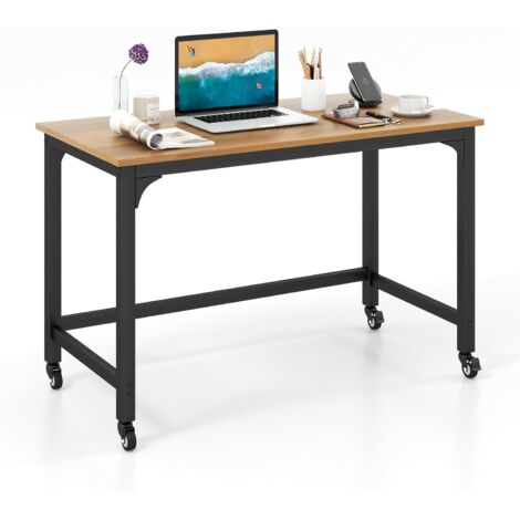 COSTWAY Scrivania Pieghevole Con 3 Cassetti - Ruote Bloccabili, Legno E Metallo, Per Ufficio O Casa, 105x50x75cm - Foto 12