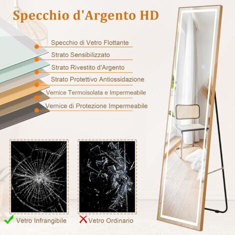 Specchio A LED A Lunghezza Intera TheiaMo | 154,9x61 Cm | Design Irregolare Senza Cornice Con Luci Regolabili 3 Colori | Antisfondamento Per Camera Da Letto - 2