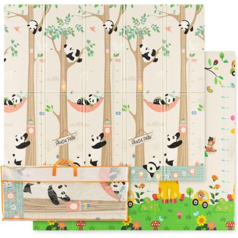 COSTWAY Tappeto Gioco per Bambini Pieghevole, Tappeto per Pavimento Grande da 200 x 180 cm con Borsa da Trasporto per Interni ed Esterni, Tappeto Impermeabile e Reversibile per Bambini, Neonati, Panda