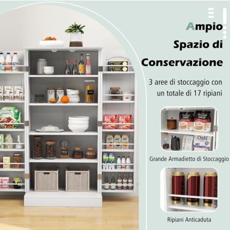 COSTWAY Credenza Da Cucina Grigia Con 2 Cassetti, 3 Ante E Ripiano Regolabile - Mobile Buffet Per Sala Da Pranzo E Soggiorno - 5