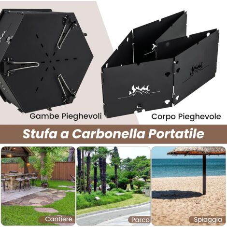 Barbecue A Carbonella COSTWAY Con Ruote - 2 Fornelli, Termometro, 115x65x108cm - Foto 3