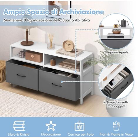 Cassettiera Verticale MAX Houser 3 Cassetti In Tessuto Con Struttura Metallica E Piano In Legno - Grigia, Con Ruote - Per Camera Da Letto, Ufficio, Piccoli Spazi