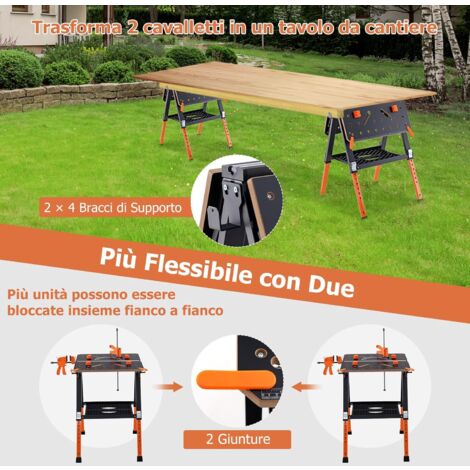 WORX WX066 Sidekick Tavolo Da Lavoro Portatile Pieghevole – Portata 136 Kg, Leggero, Con Morsetti