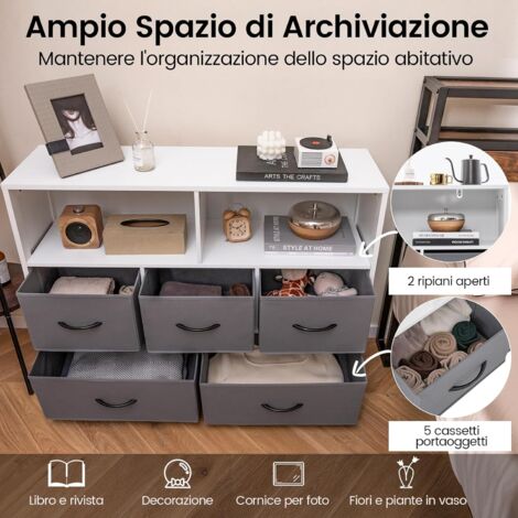 Cassettiera 5 Cassetti Capiente Mobile Armadietto Tessuto Grigio Chiaro E Bianco - Foto 2